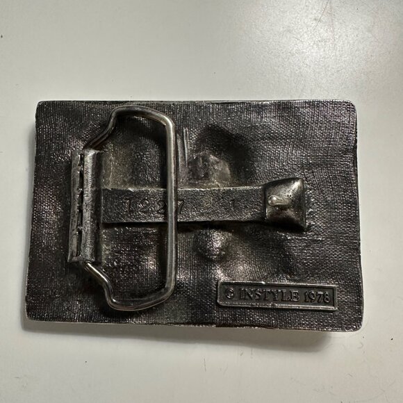 VTG 1978 Instyle #1227 Grimm Reaper Skull Cycle silver tone 3.25 x 2.25” buckle - Picture 2 of 5